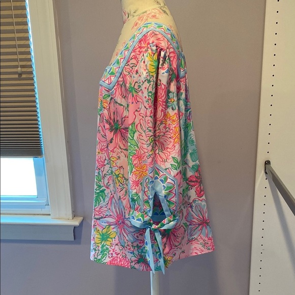 Lilly Pulitzer Pink and Blue Graphic Tie Front Blouse - Picture 5 of 9